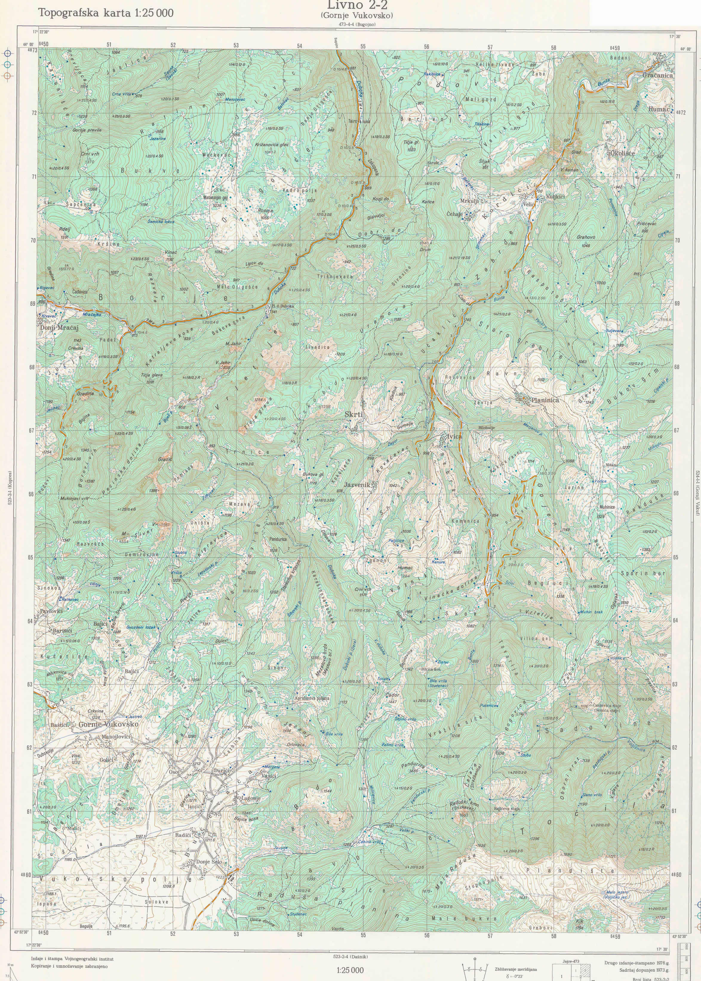  topografska karta BiH 25000 JNA  Gornje Vukovsko